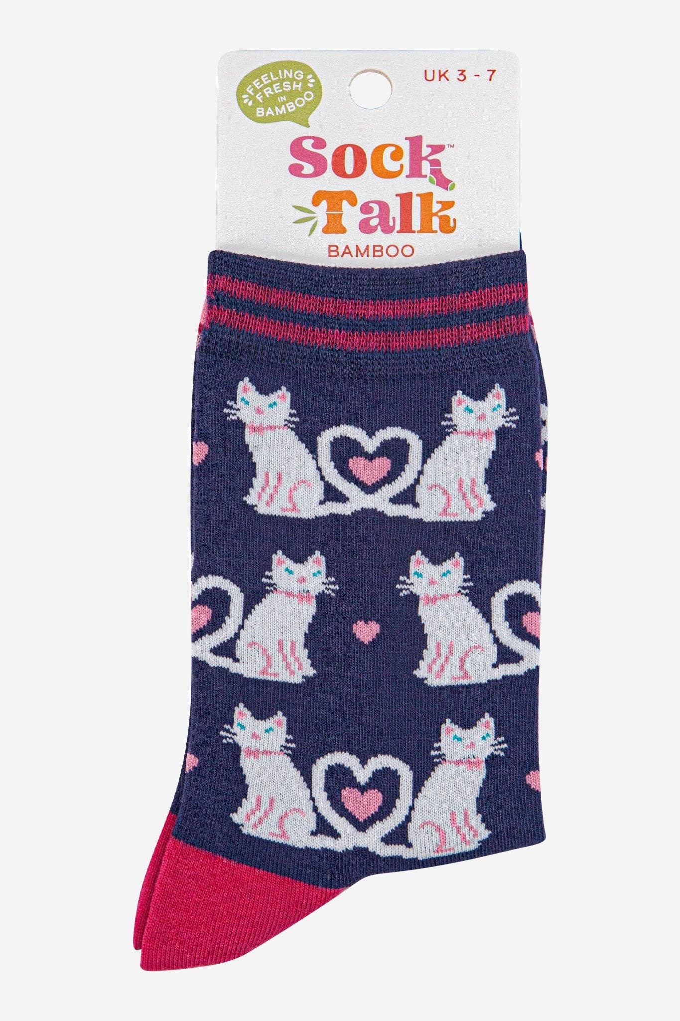 Women's Bamboo Socks - Navy Blue/White, Cats