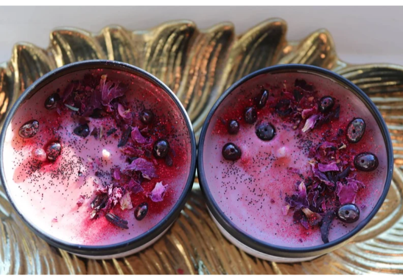 Enchanted Garnet crystal candle/ pomegranate noir