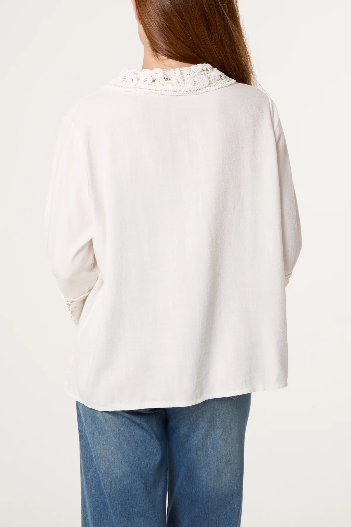 Deena White Crochet Hem Shirt