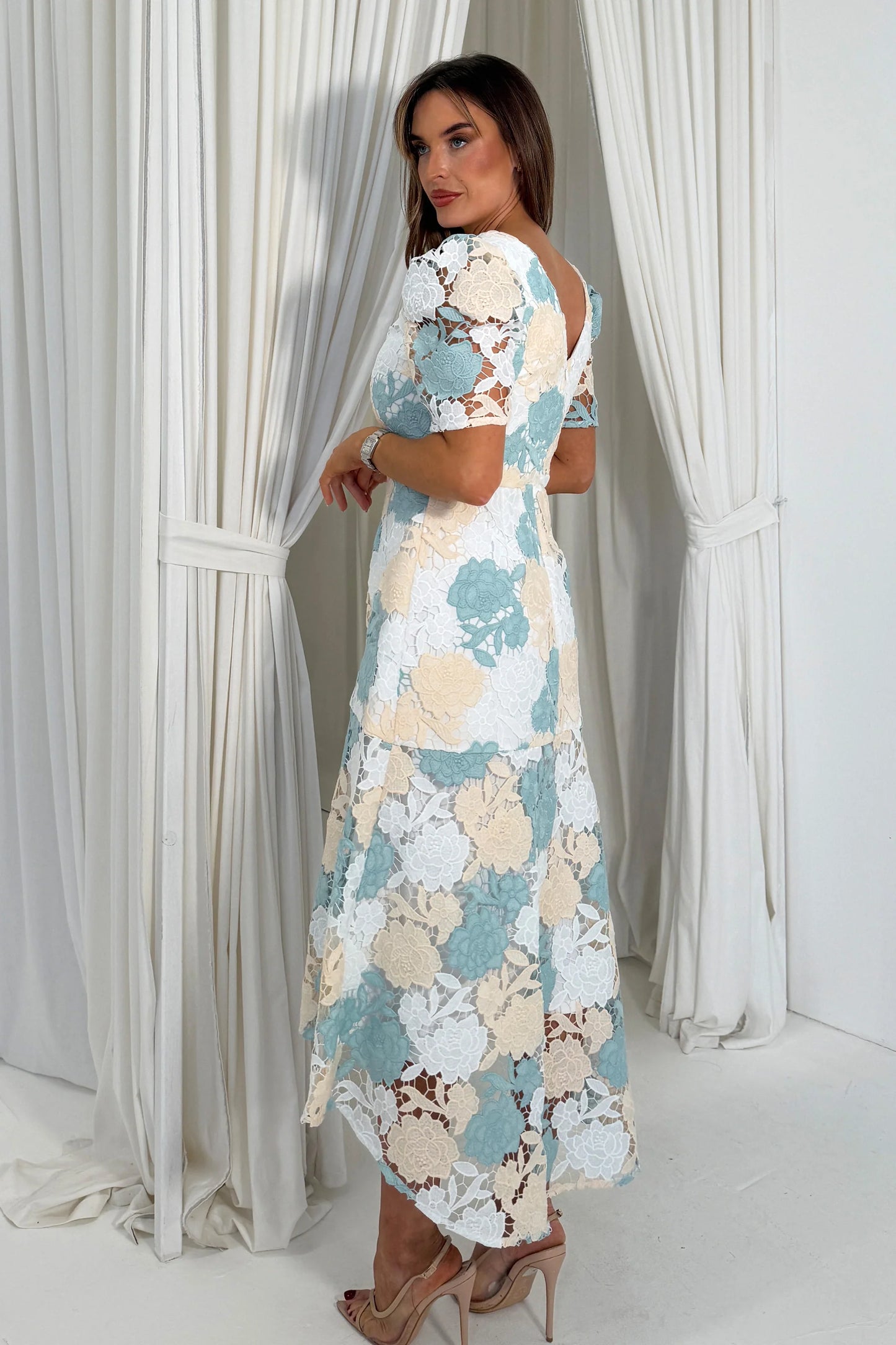 Jenna Floral Lace Midi Dress