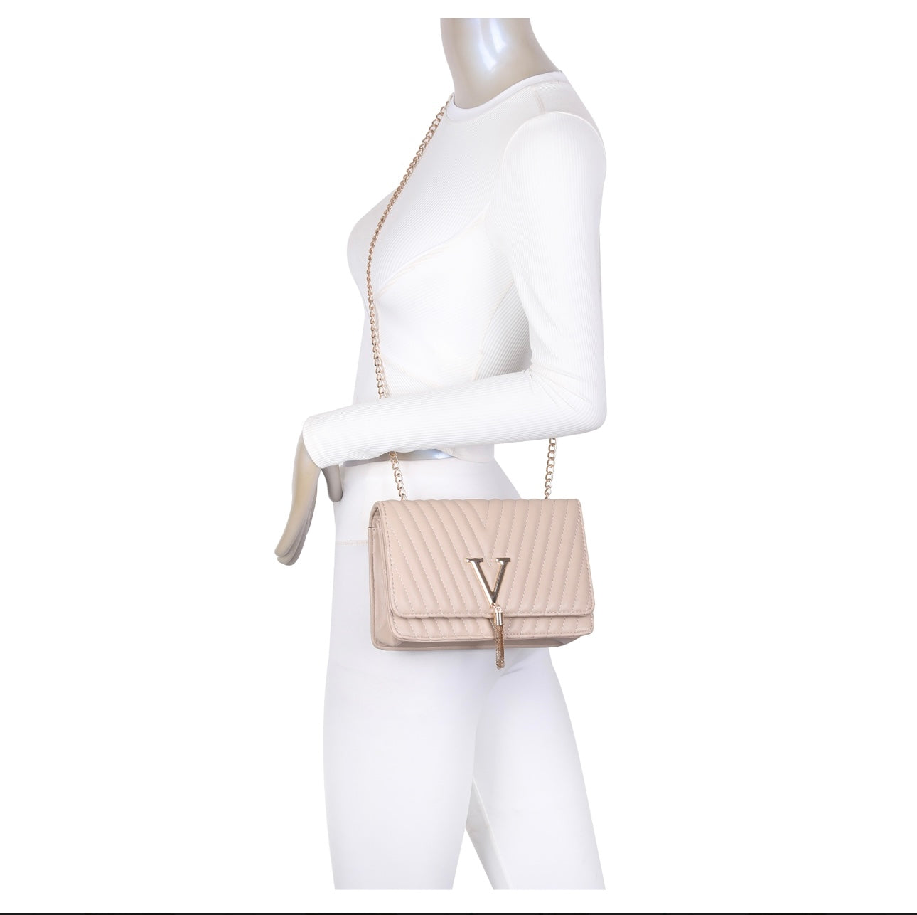 Quilted V Tassel Bag