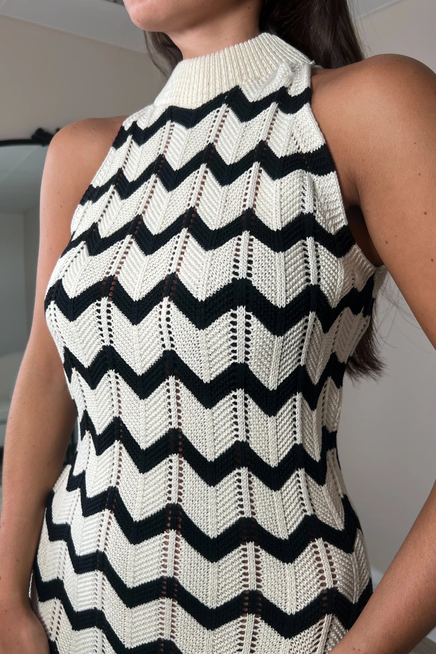 Minx Monochrome Midi Crochet Dress