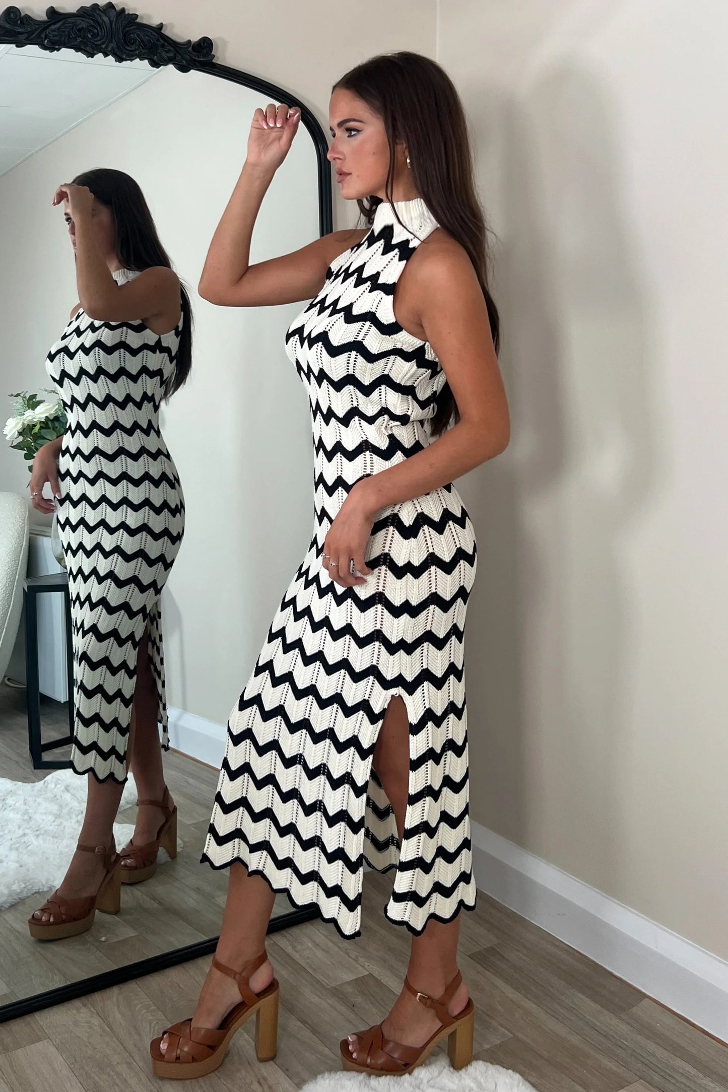 Minx Monochrome Midi Crochet Dress