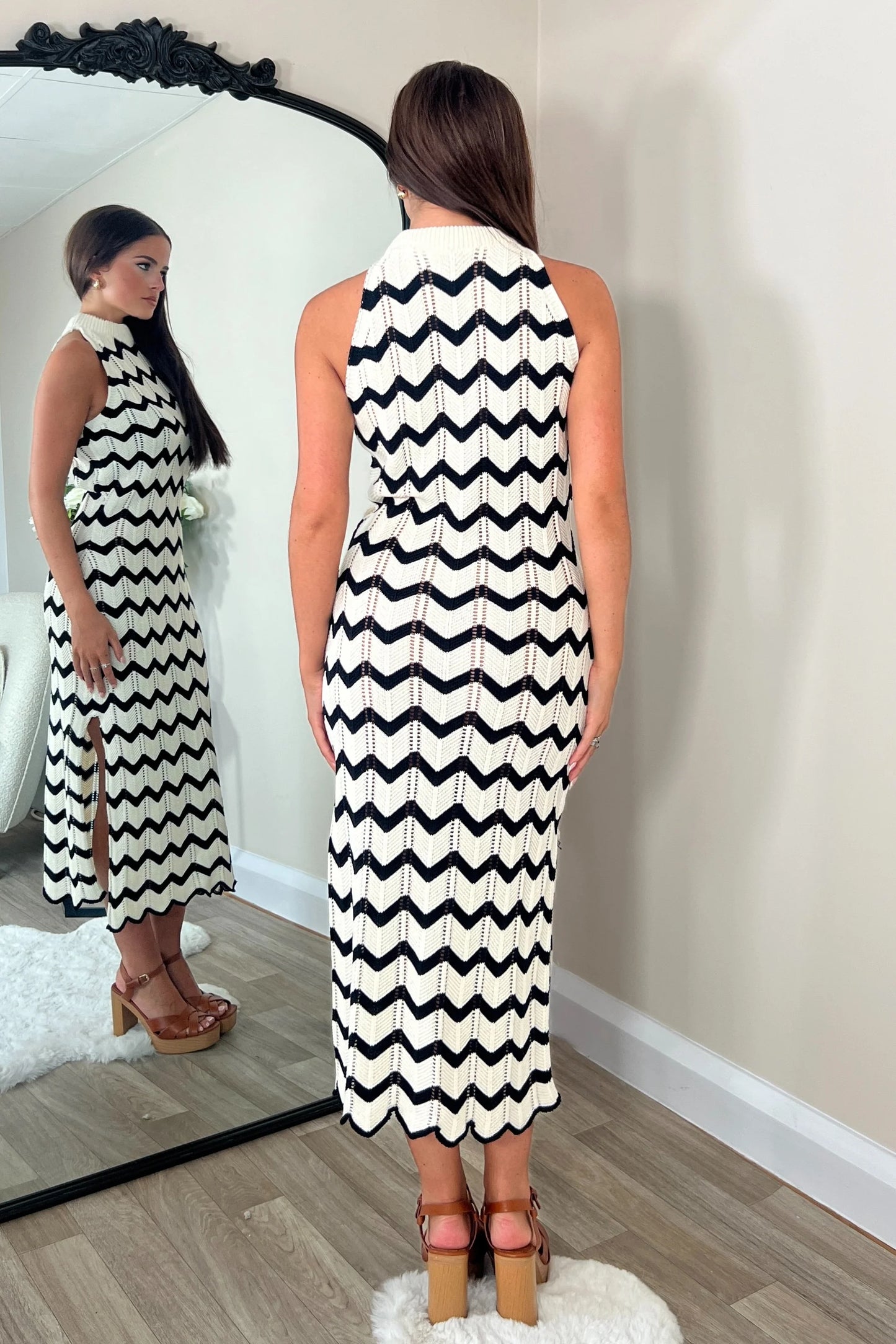 Minx Monochrome Midi Crochet Dress