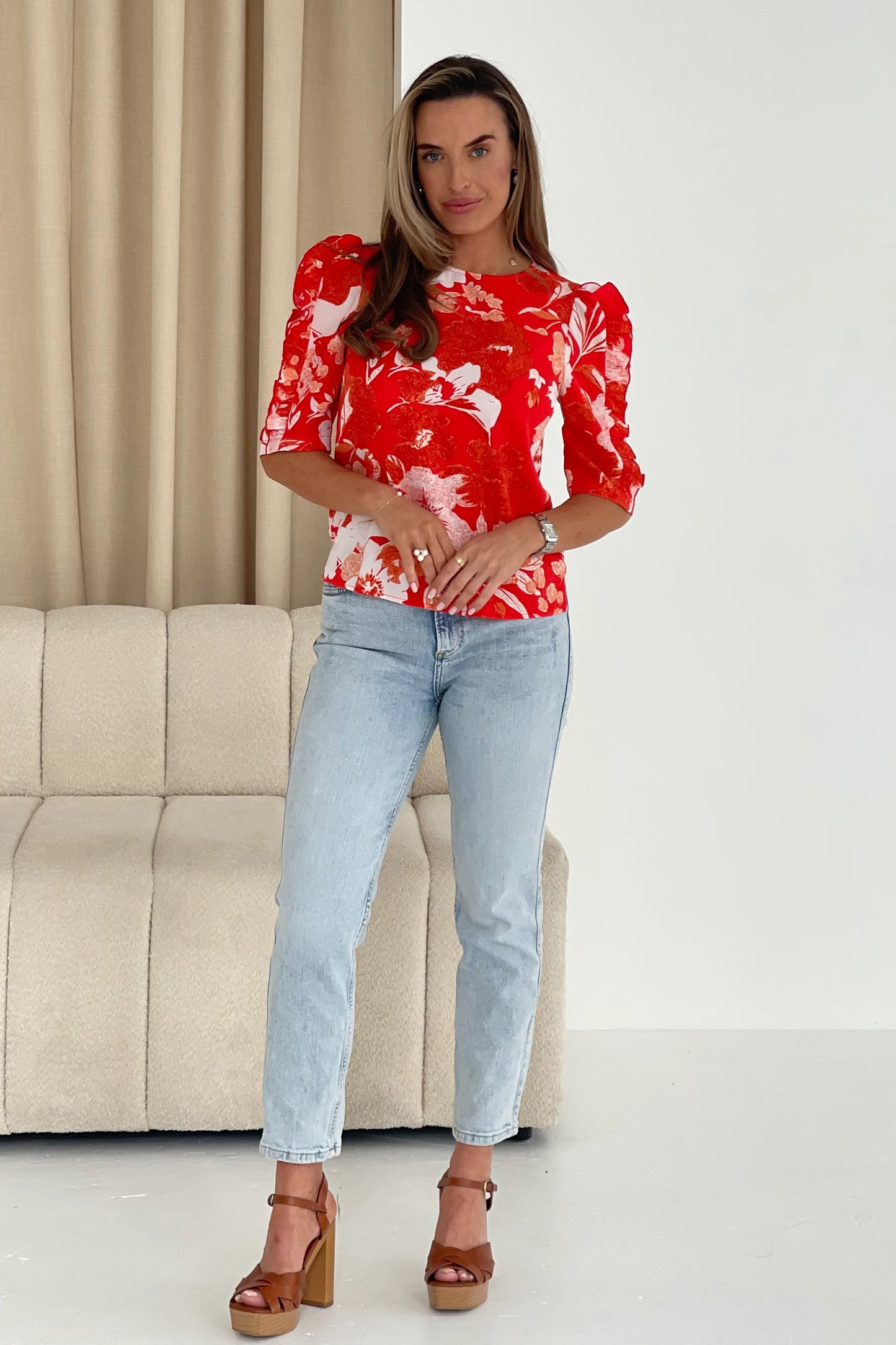 Iris Floral Print Frill Sleeve Top