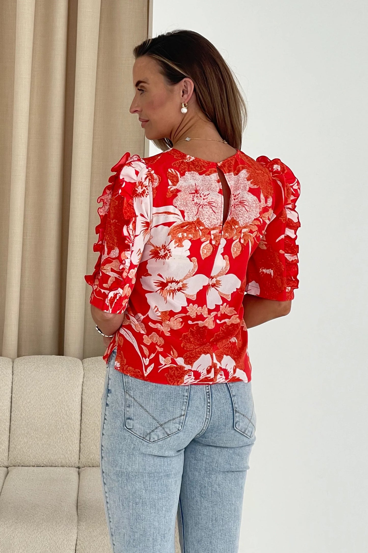 Iris Floral Print Frill Sleeve Top