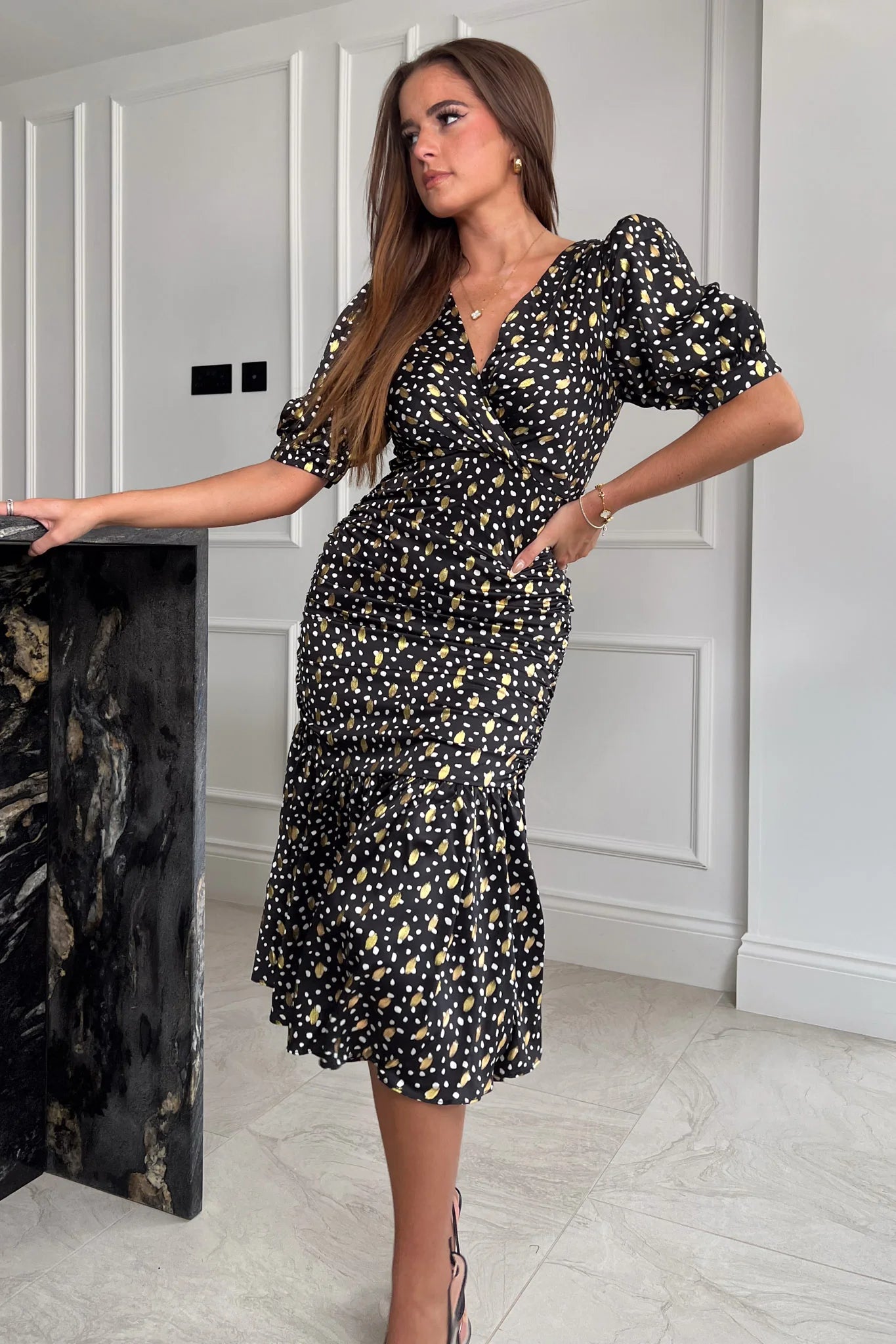 Monroe Black & Gold Foil Dress