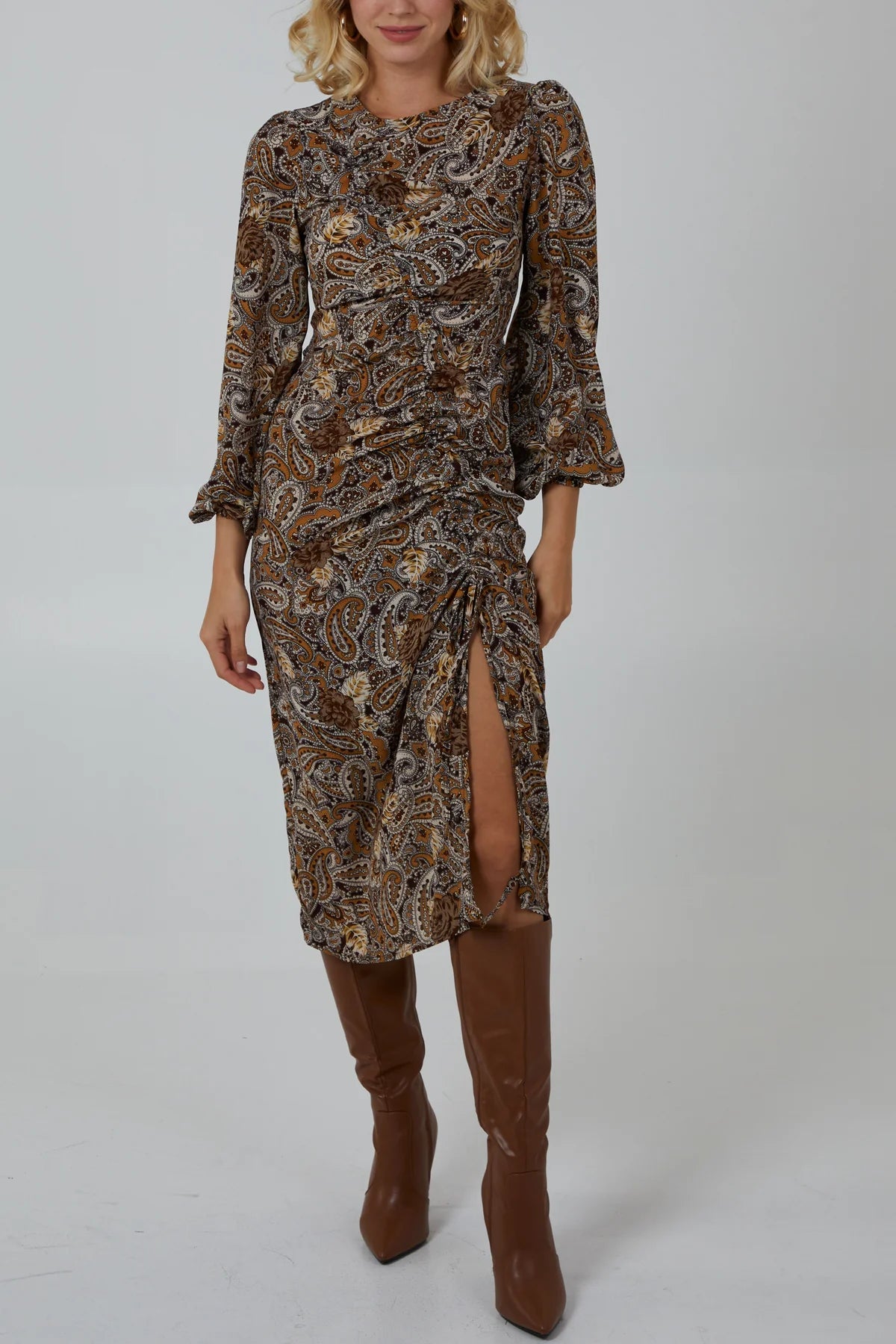 Halley Ruched Paisley Print Midi Dress Your Boutique 365 Halley Ruched Paisley Print Midi Dress Your Boutique 365