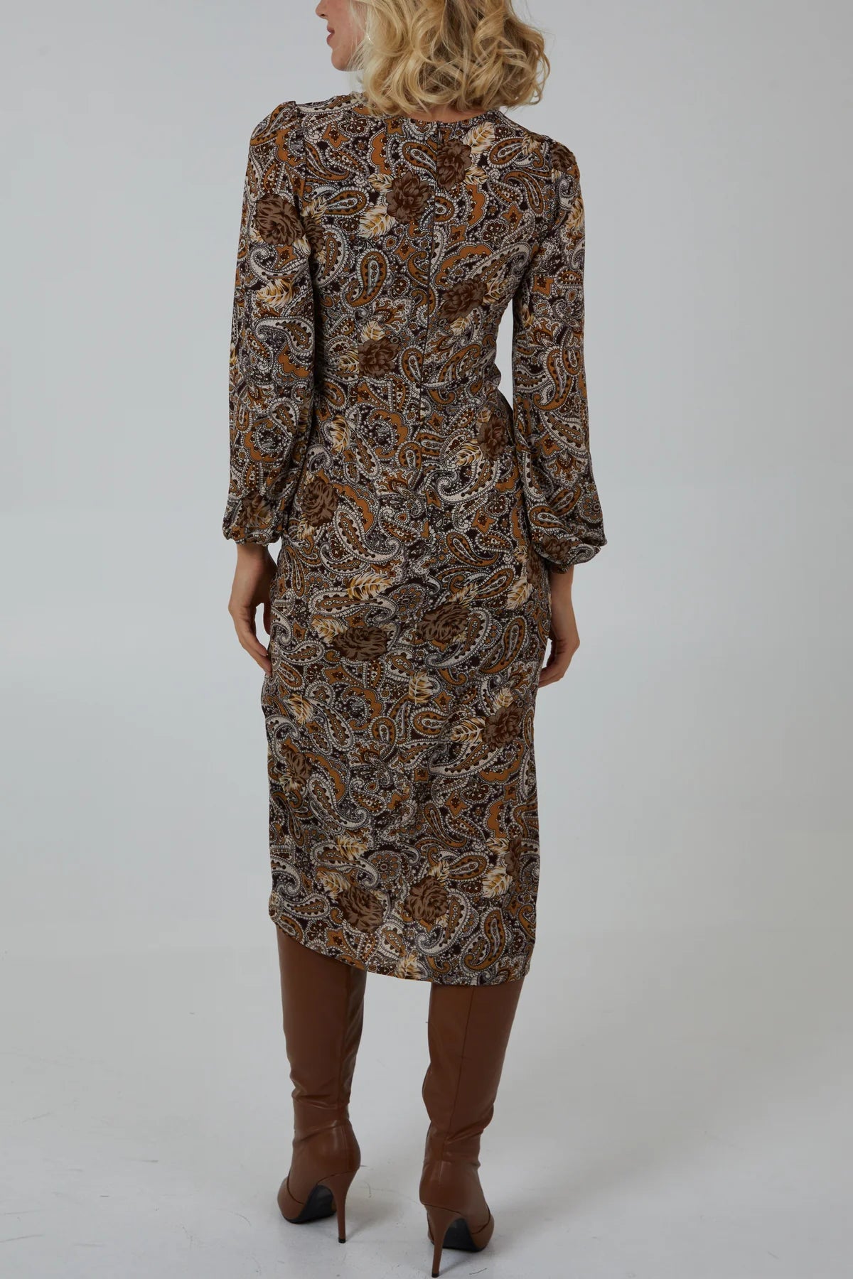 Halley Ruched Paisley Print Midi Dress