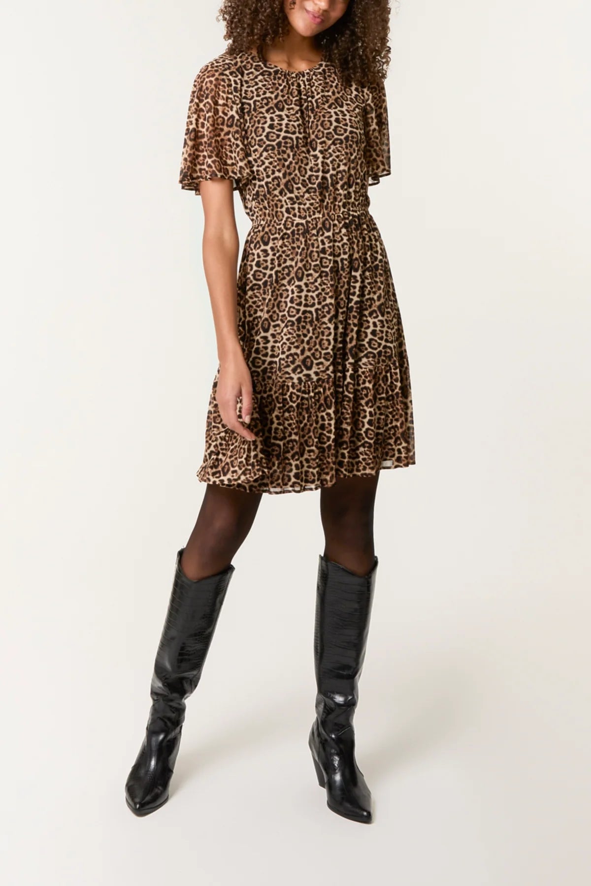 Ailsa Animal Print Flutter Sleeve Dress