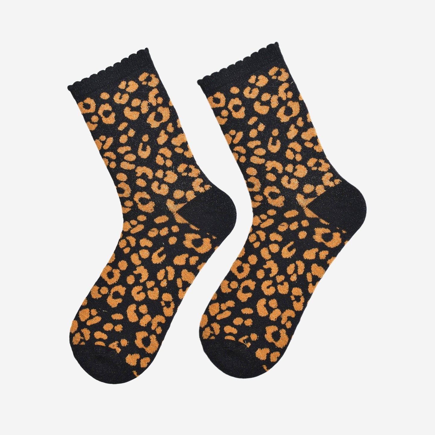 Women's Glitter Socks -Black/Orange, Leopard