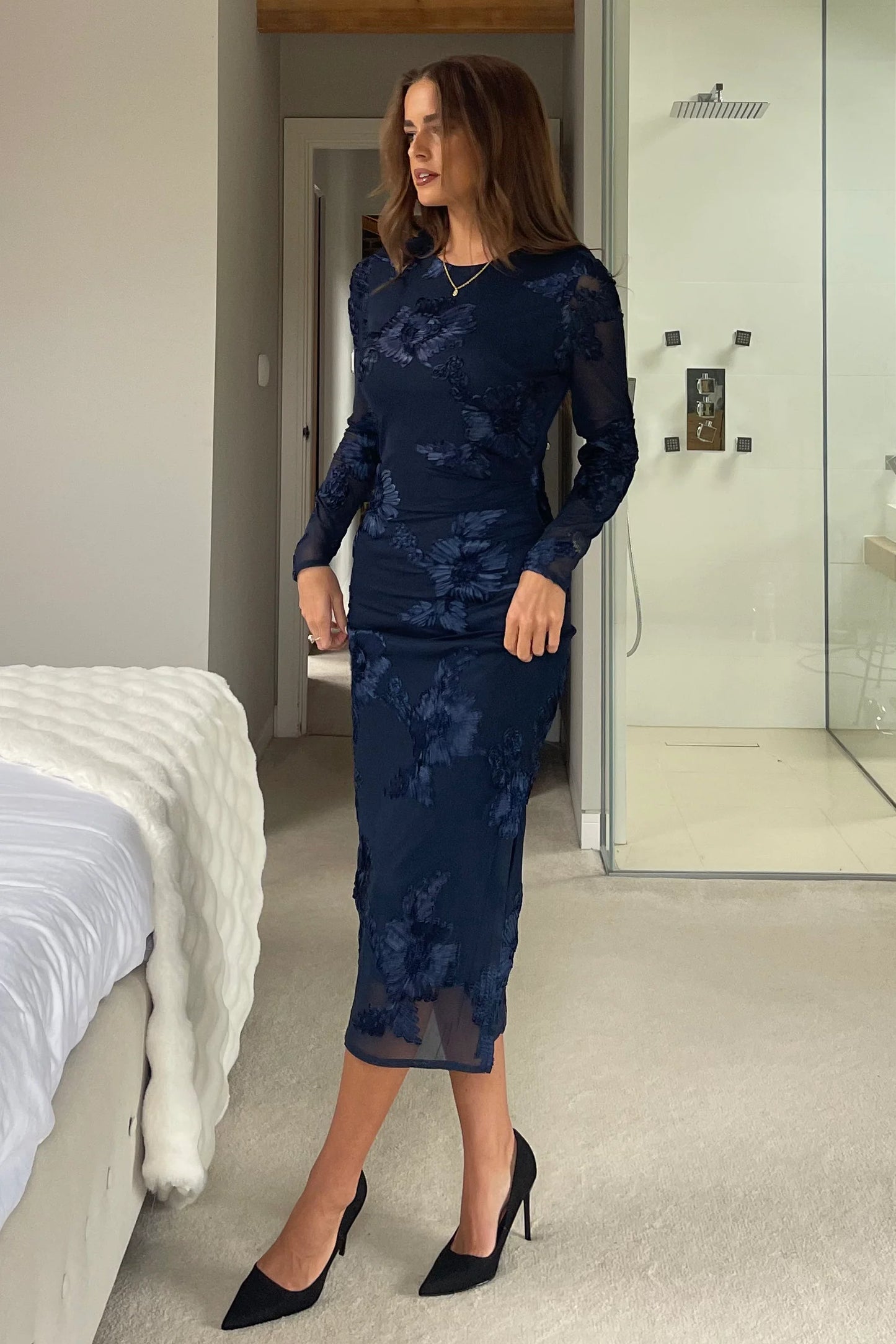 Caitlyn Mesh Midi Dress