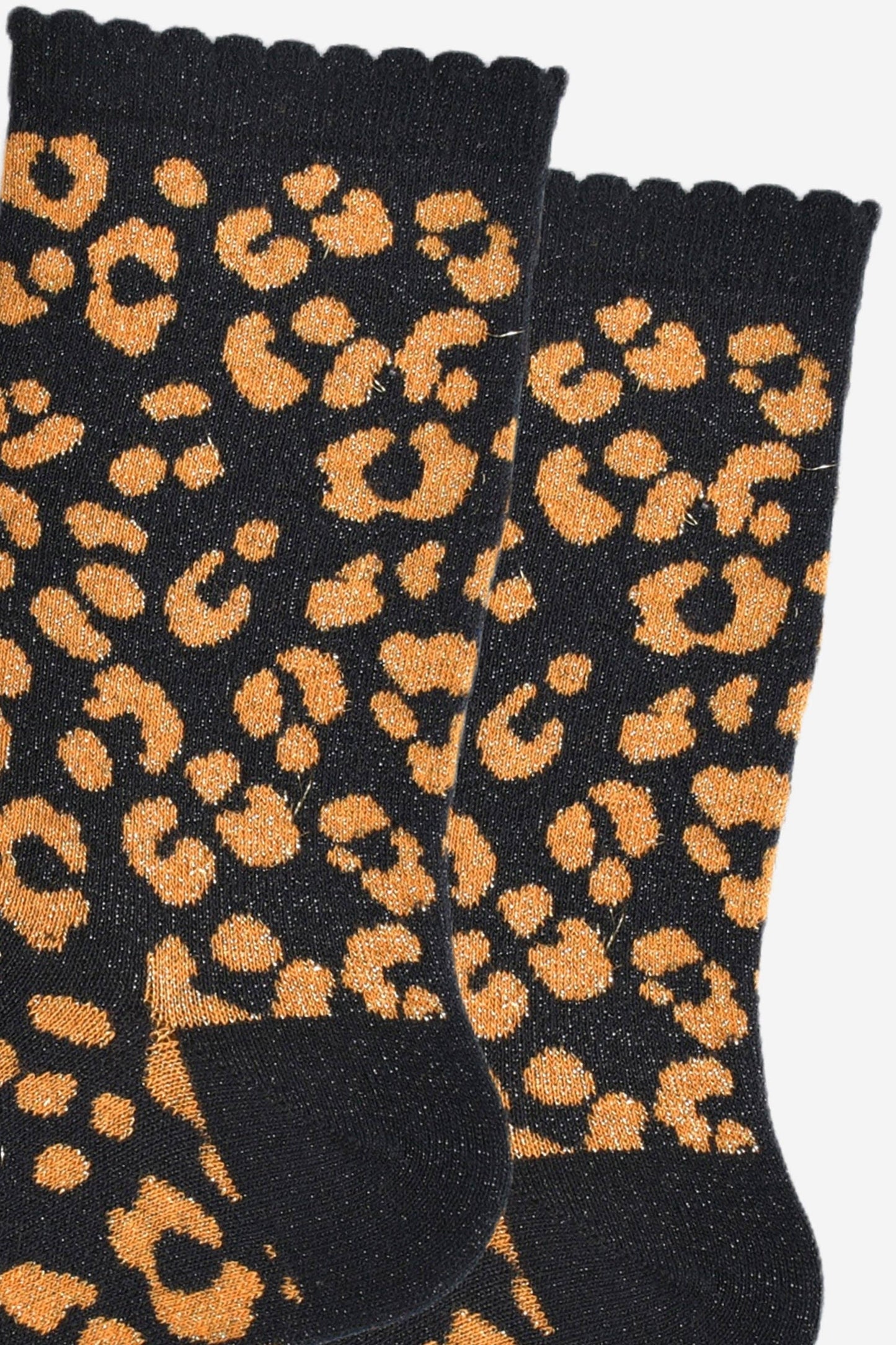 Women's Glitter Socks -Black/Orange, Leopard
