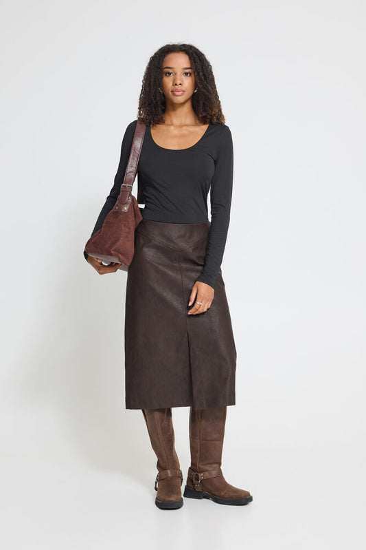 ICHI Kanira Faux Leather Skirt