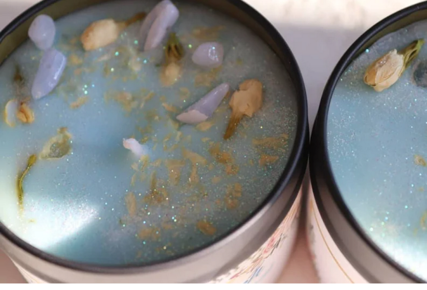Angels touch blue lace agate crystal candle