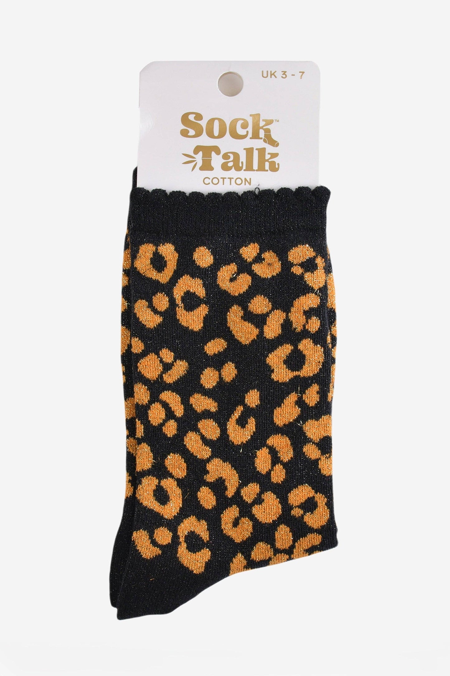 Women's Glitter Socks -Black/Orange, Leopard