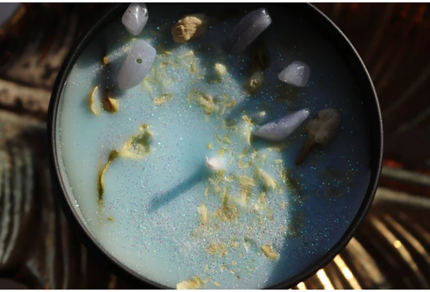 Angels touch blue lace agate crystal candle