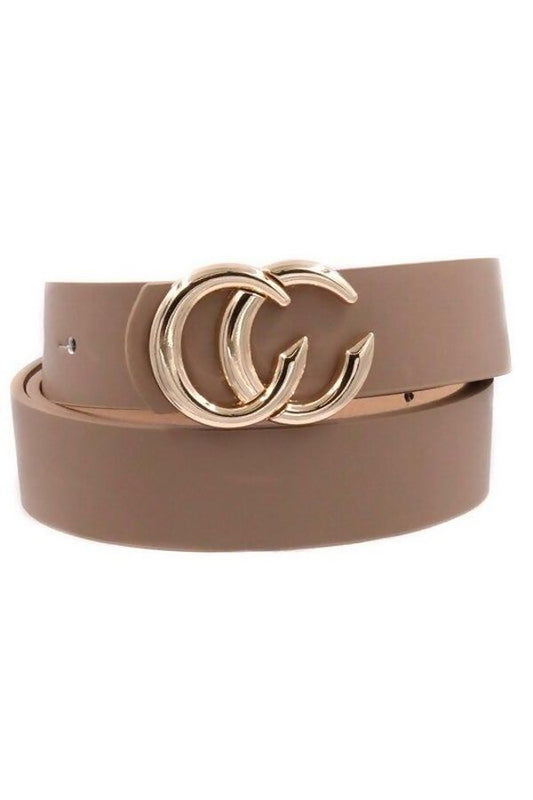 CC Buckle Faux Leather Belt