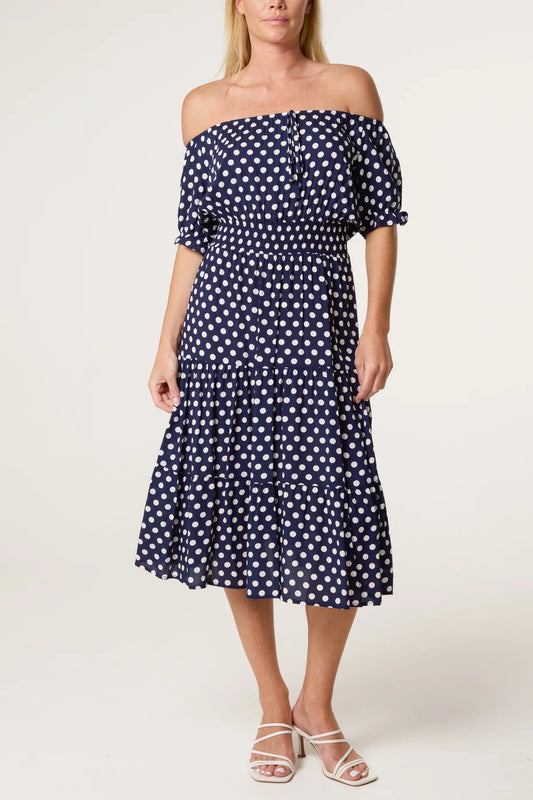Keisha Polka Dot Shirred Waist Dress