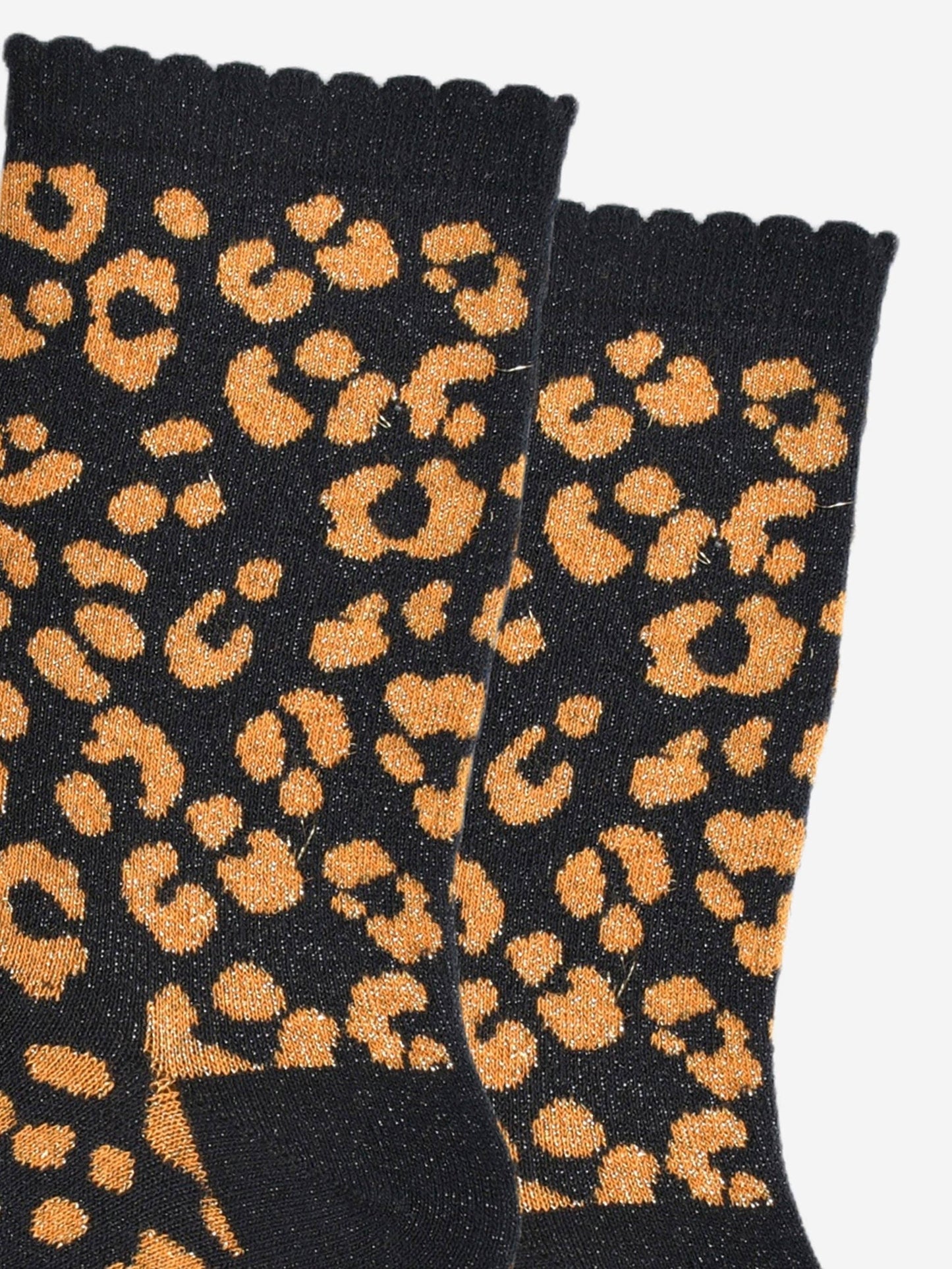 Women's Glitter Socks -Black/Orange, Leopard