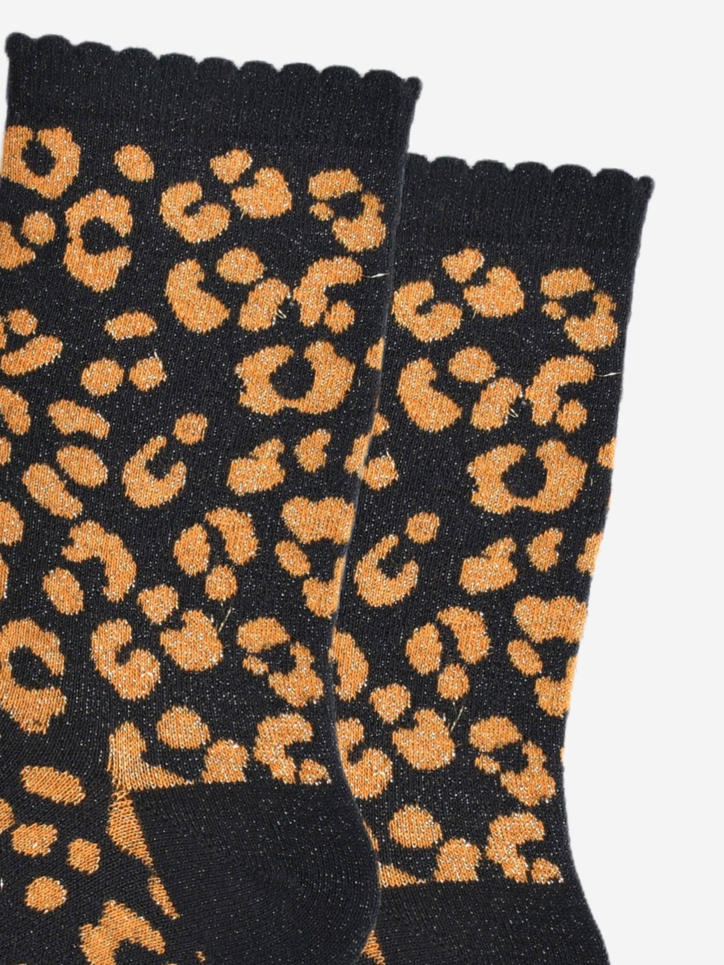 Women's Glitter Socks -Black/Orange, Leopard