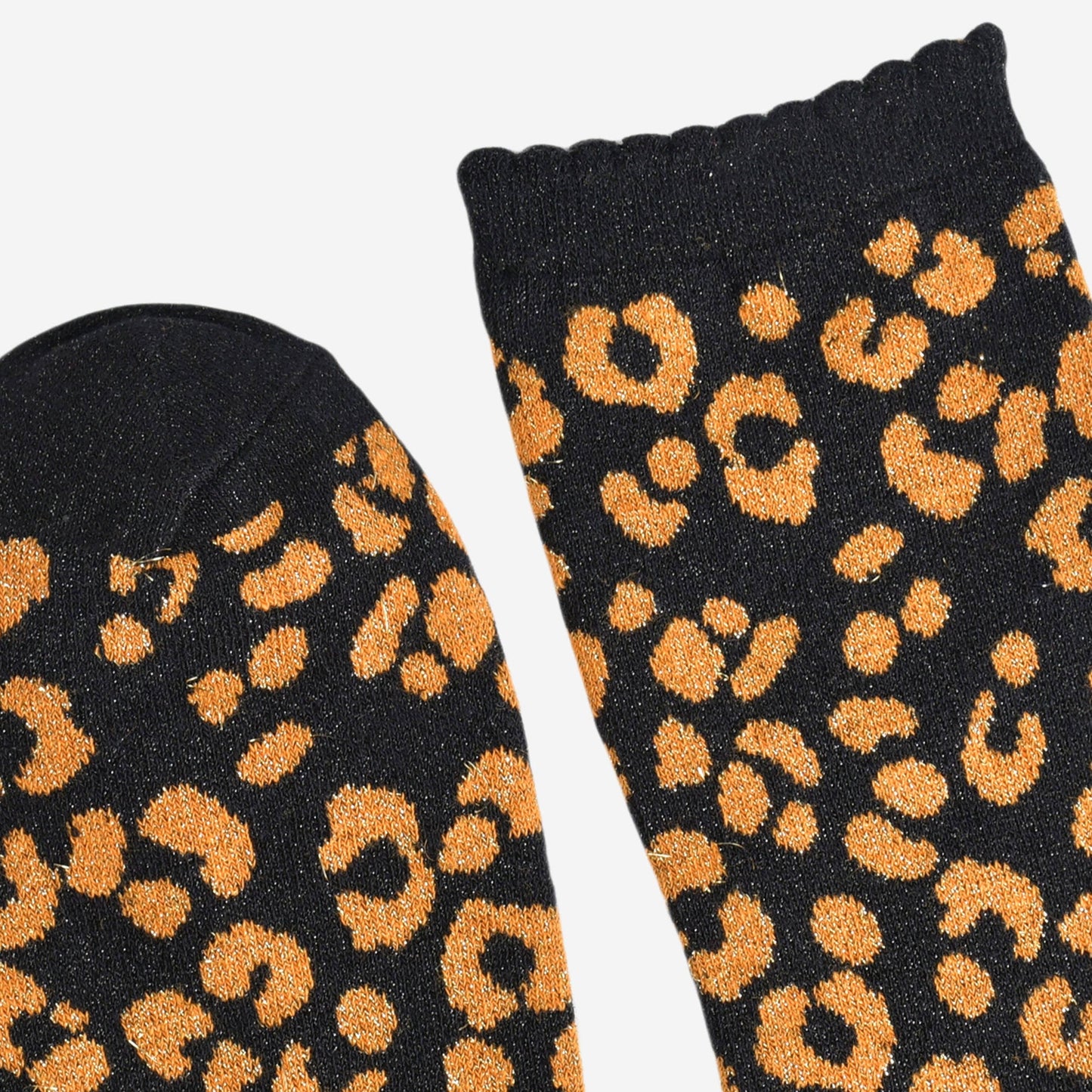 Women's Glitter Socks -Black/Orange, Leopard