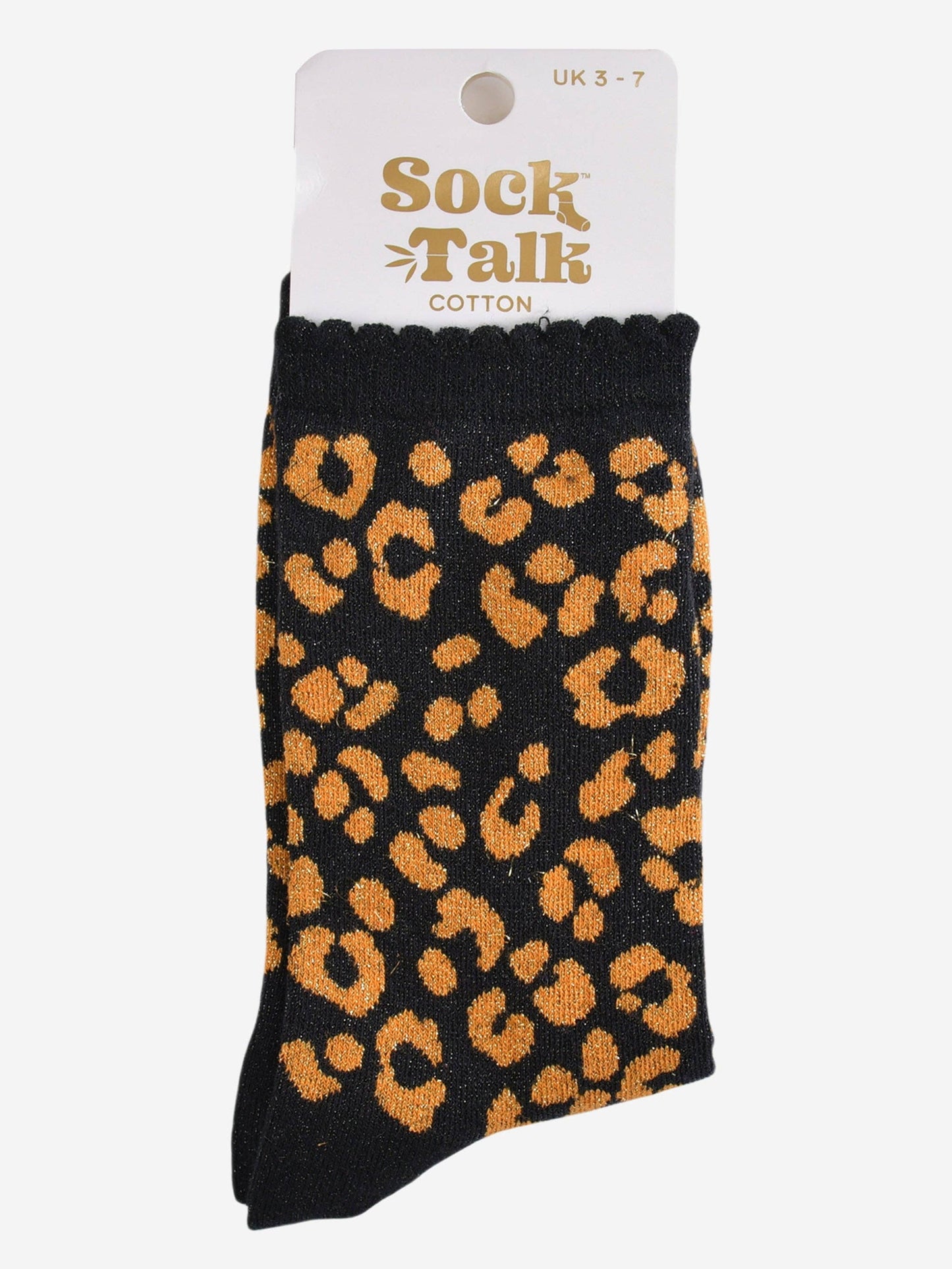 Women's Glitter Socks -Black/Orange, Leopard
