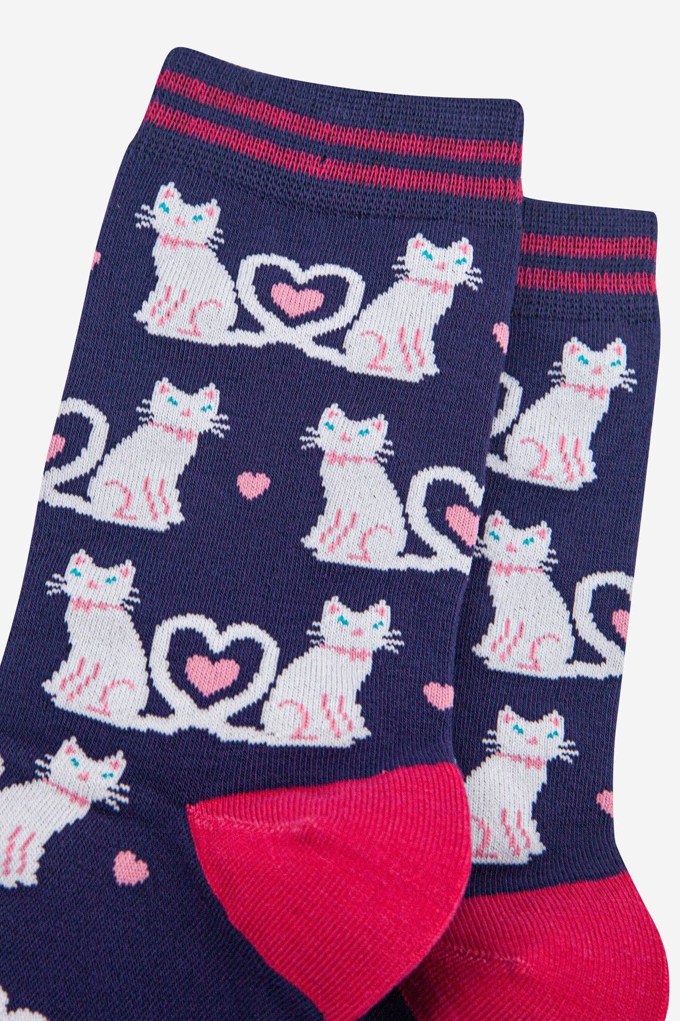 Women's Bamboo Socks - Navy Blue/White, Cats