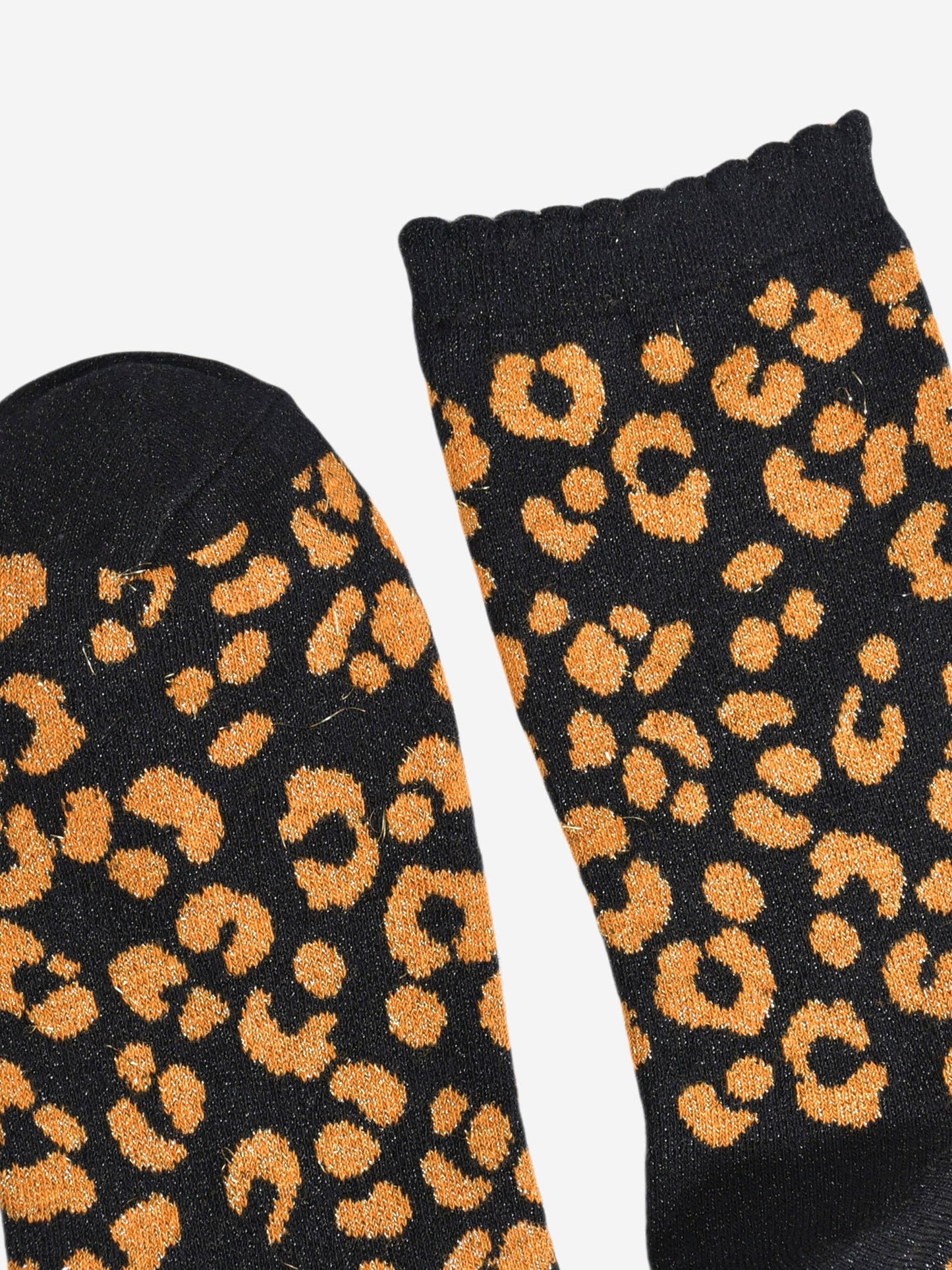 Women's Glitter Socks -Black/Orange, Leopard
