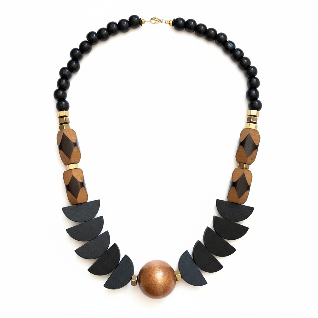 Gist - Statement necklace, Hematite, painted wood and acrylic MRL03
