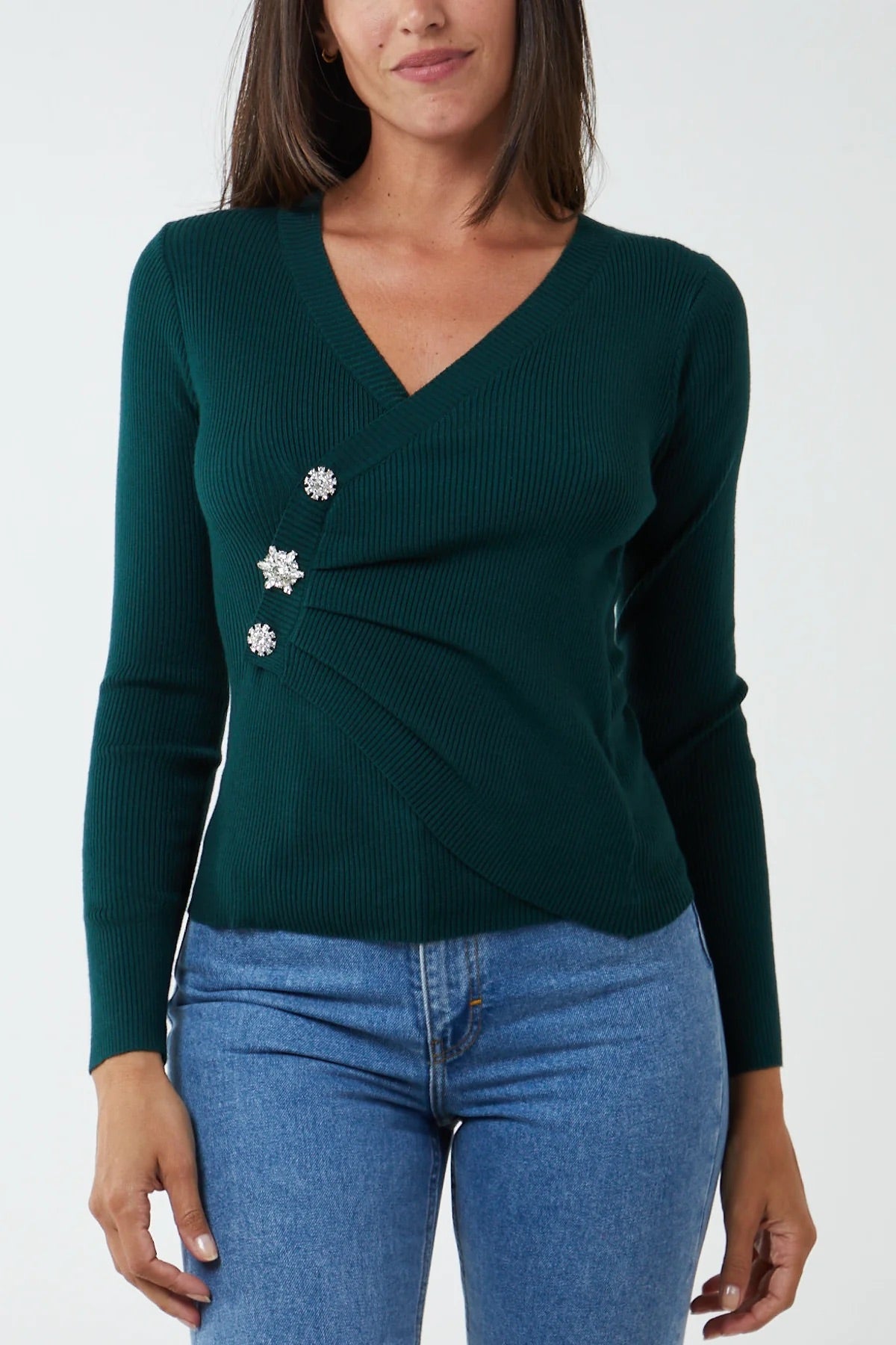Krystel Crossover Jewel Button Top