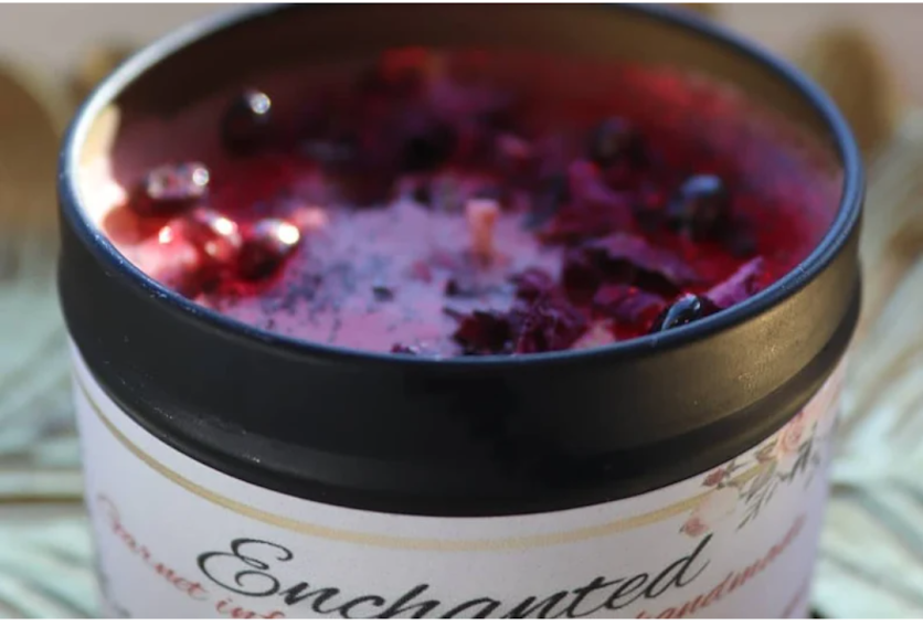 Enchanted Garnet crystal candle/ pomegranate noir