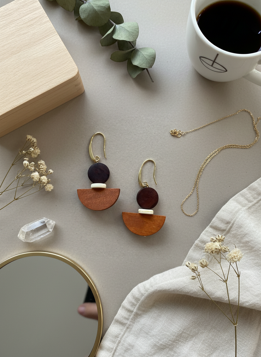 Gist - Chocolate Orange Wooden drop earrings BDLE07