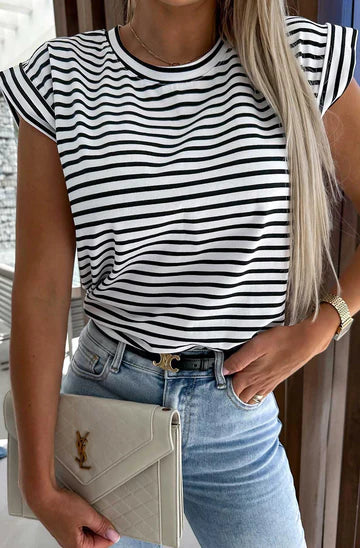 Sandie Striped Capped Sleeve T-Shirt