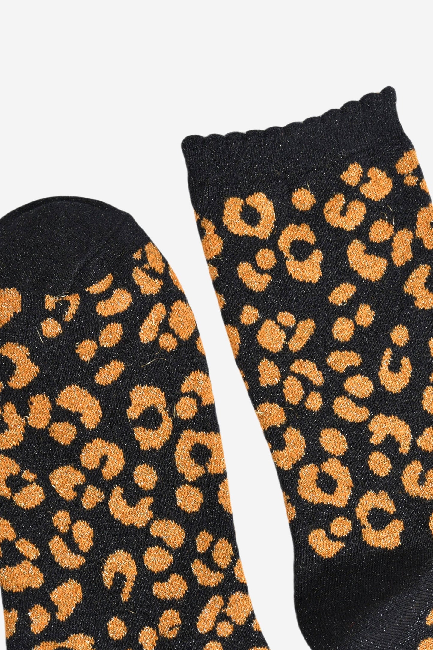 Women's Glitter Socks -Black/Orange, Leopard