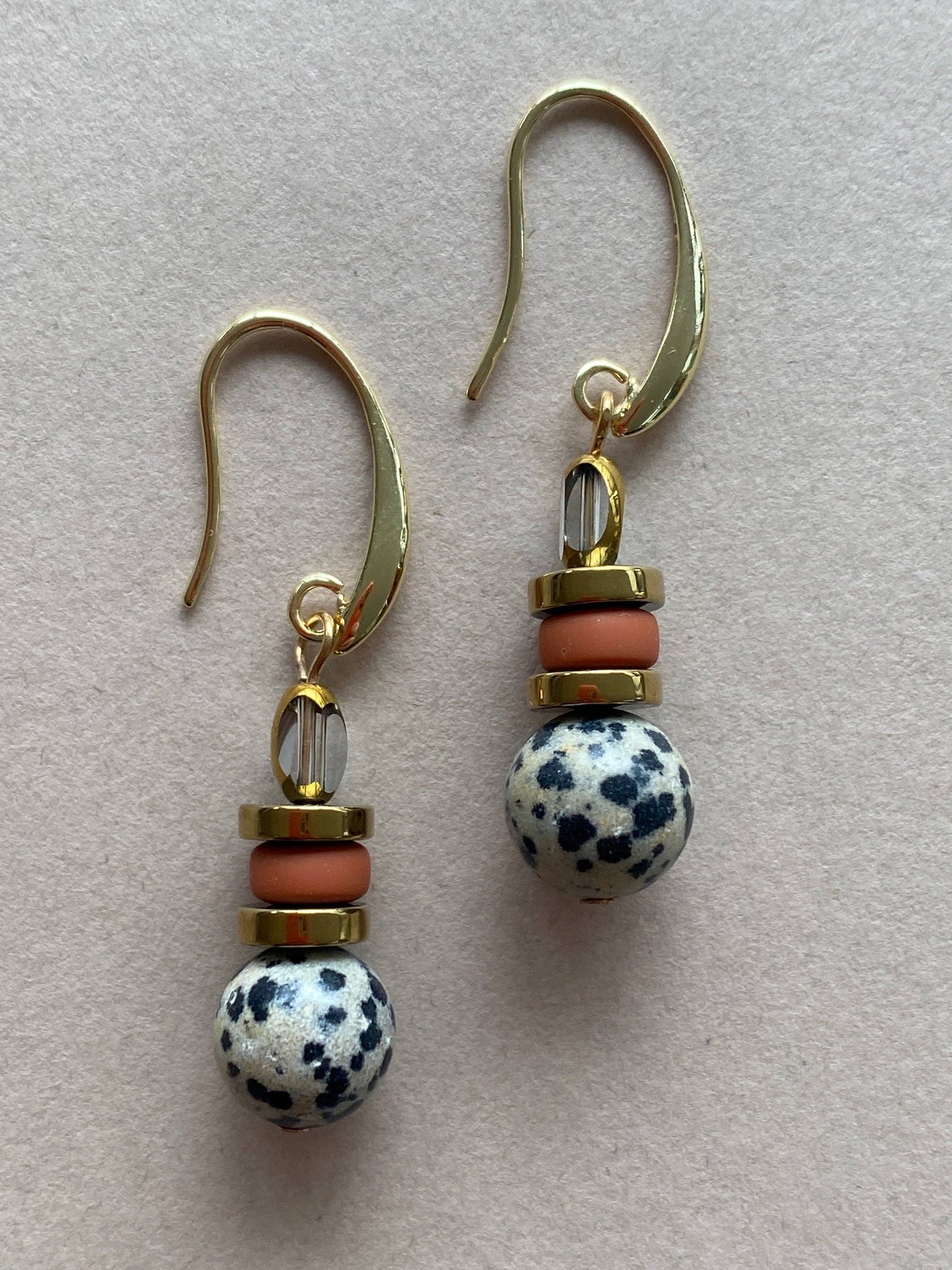Gist - Dalmatian Jasper & Sandstone barrel Drop Earrings BDLE02