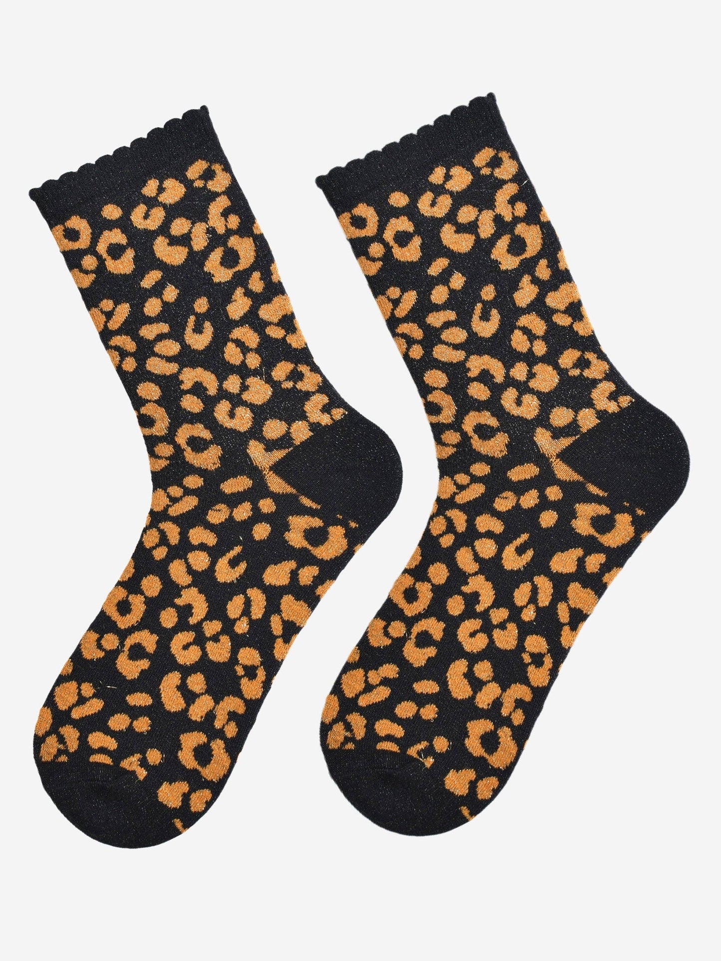 Women's Glitter Socks -Black/Orange, Leopard