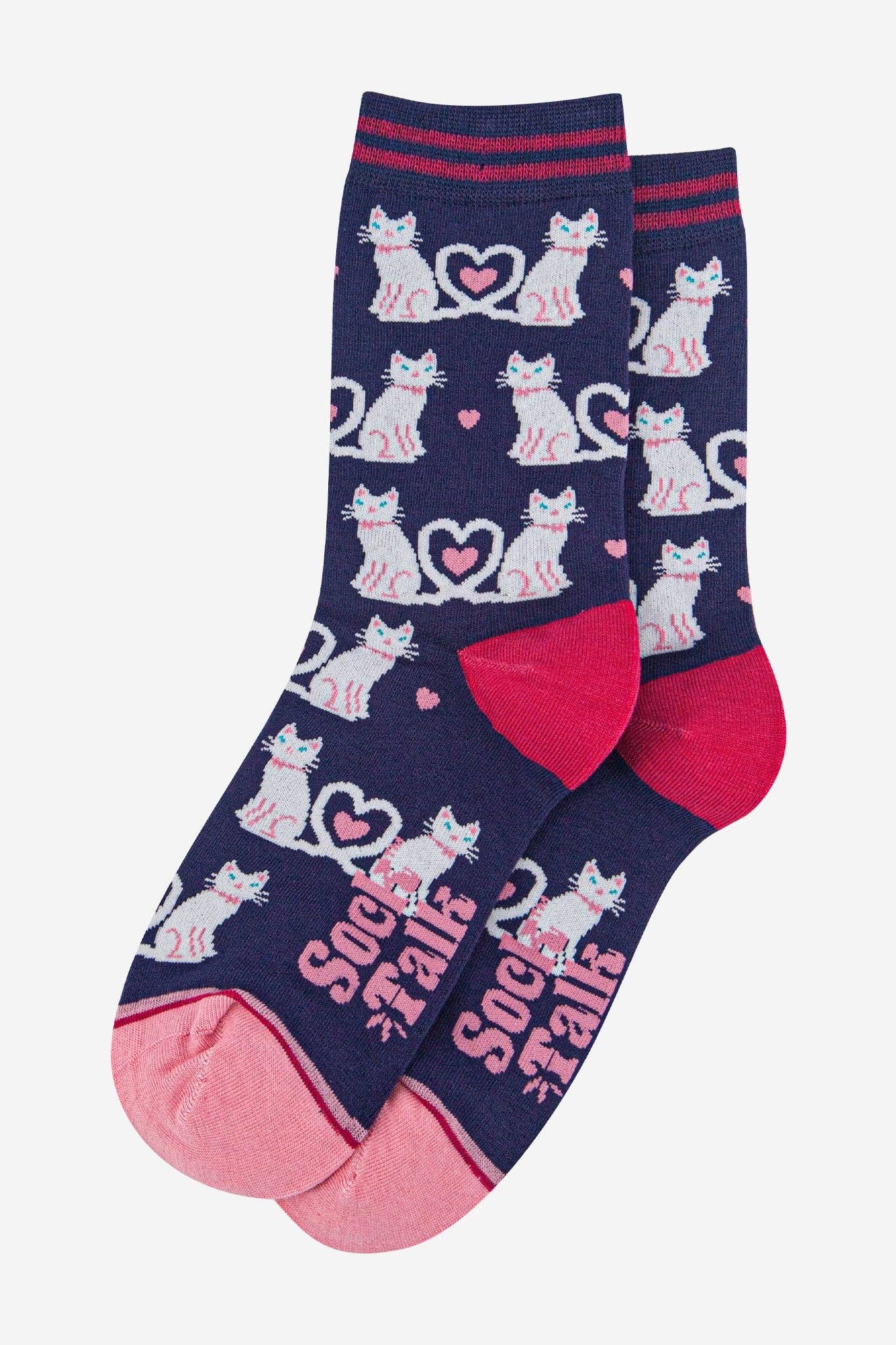 Women's Bamboo Socks - Navy Blue/White, Cats