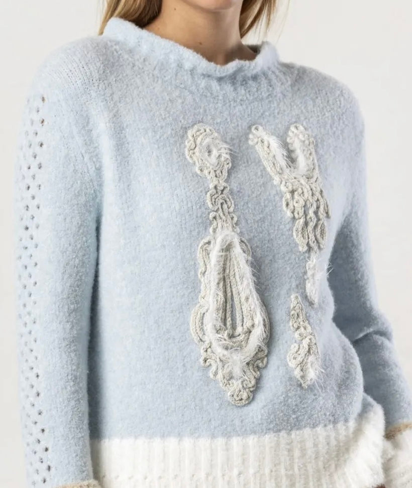 Elisa Cavaletti Designer Powder Blue Faux Fur Sweater