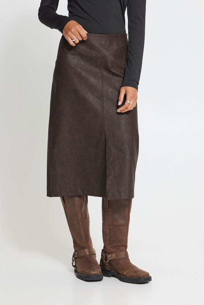ICHI Kanira Faux Leather Skirt