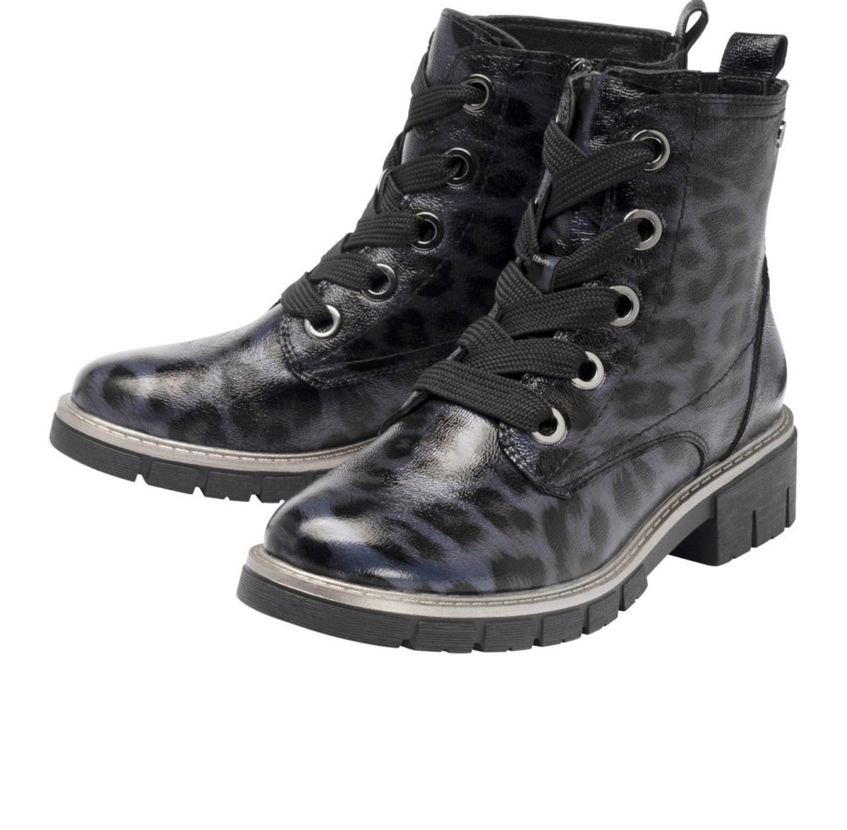 Lotus Jojo Navy Leopard Print Ankle Boots