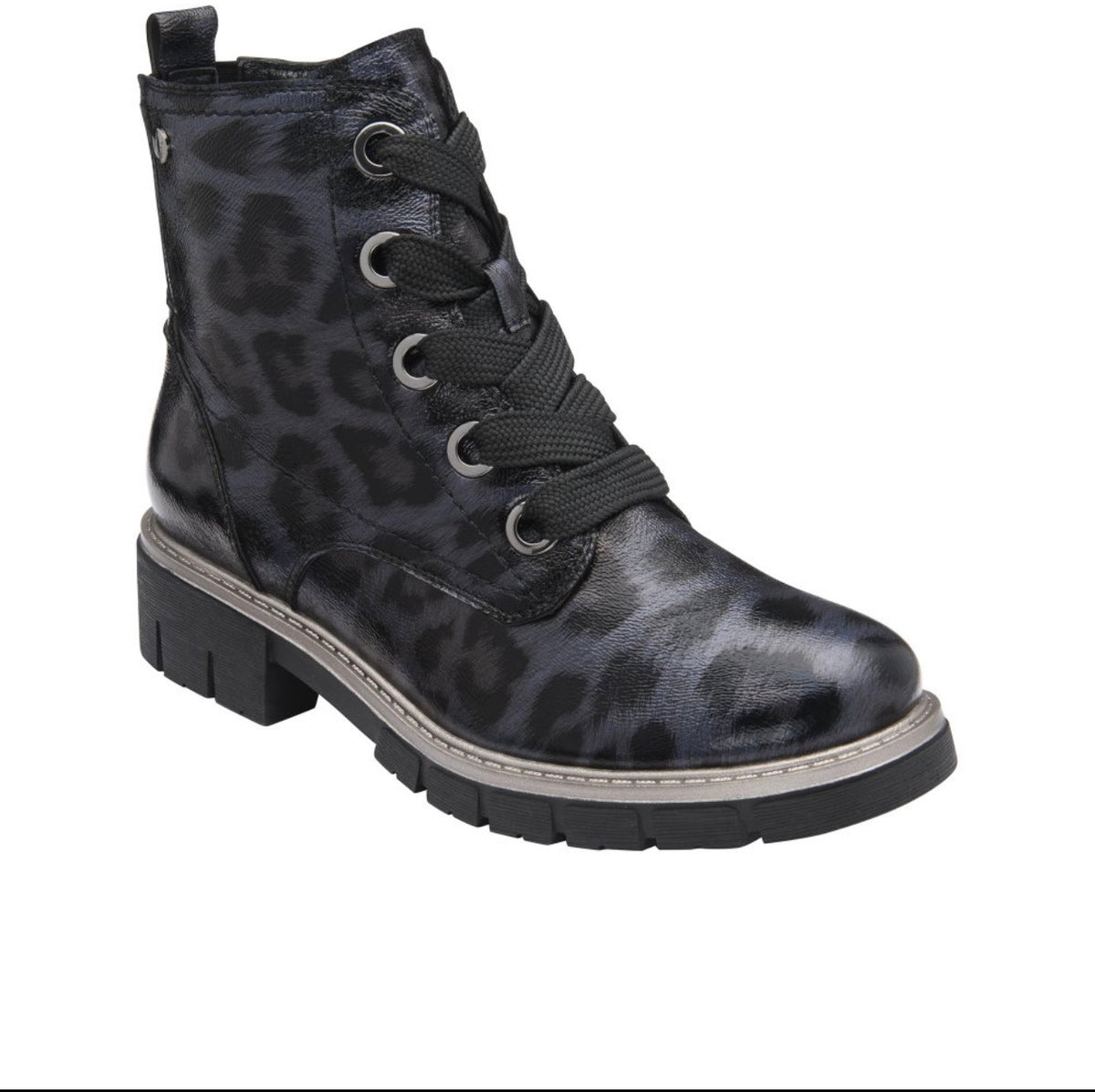 Lotus Jojo Navy Leopard Print Ankle Boots