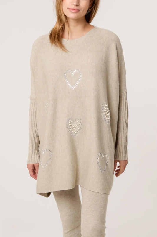 Corrie Oversized Embellished Heart Jumper