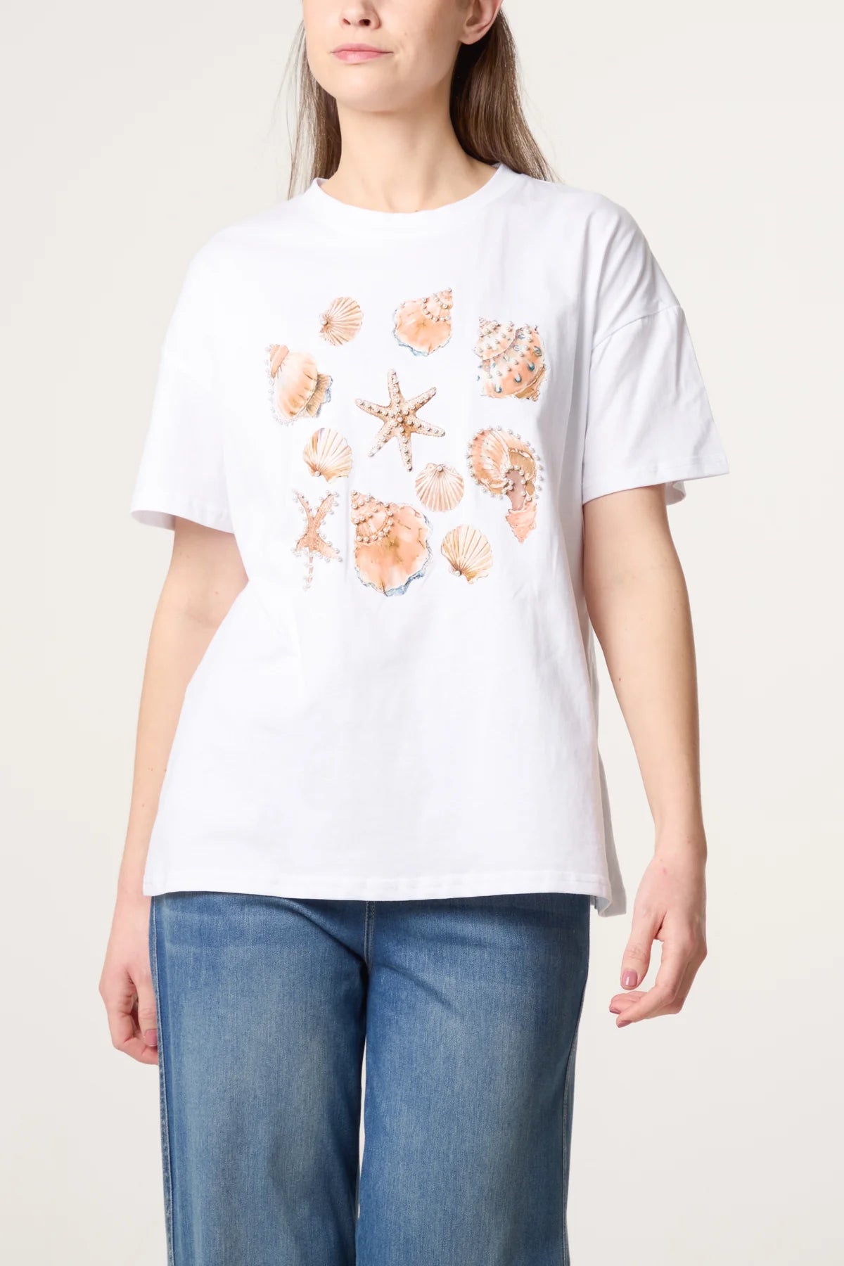 Pearl Embellished Seashell T-shirt