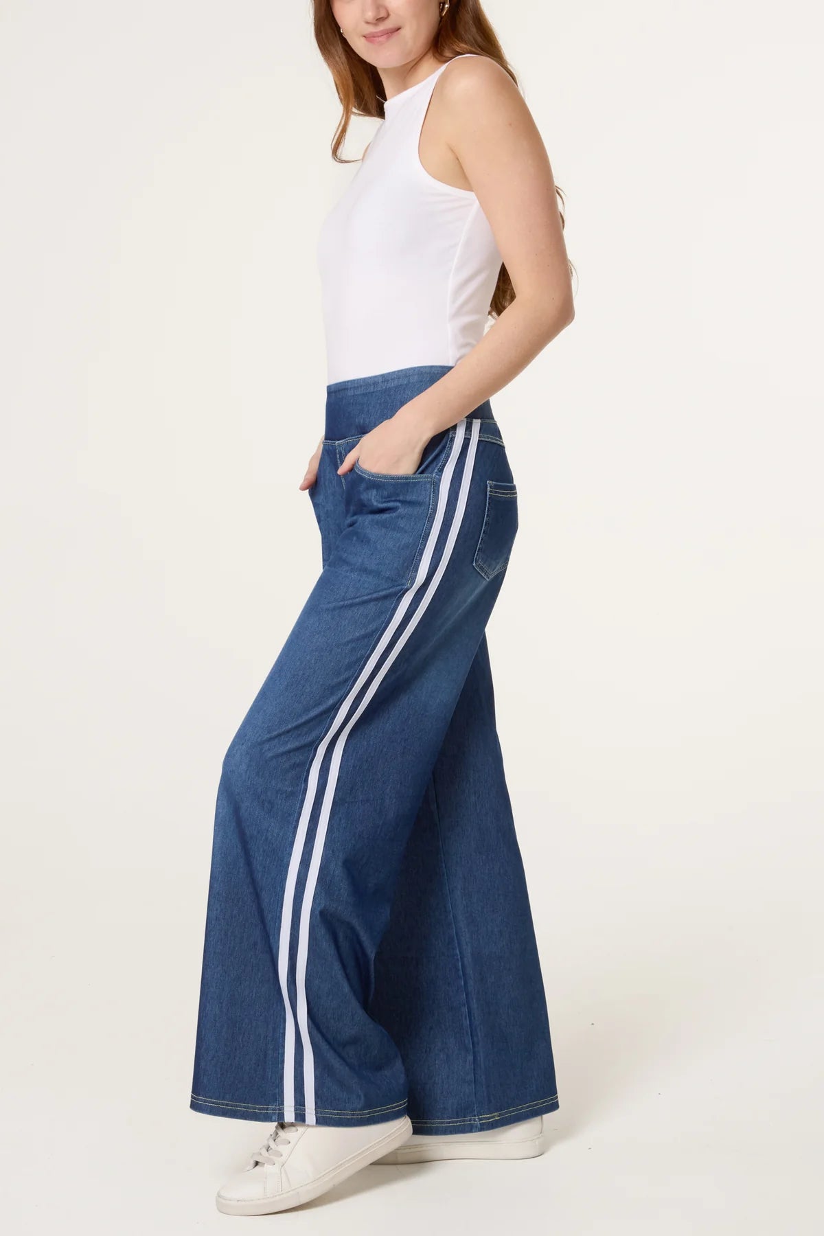 Lizzie Wide Leg Trouser with Side Stripe