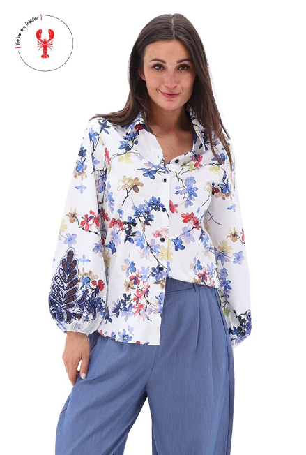 K.Design Floral Blouse with Sleeve Beaded Embellishment