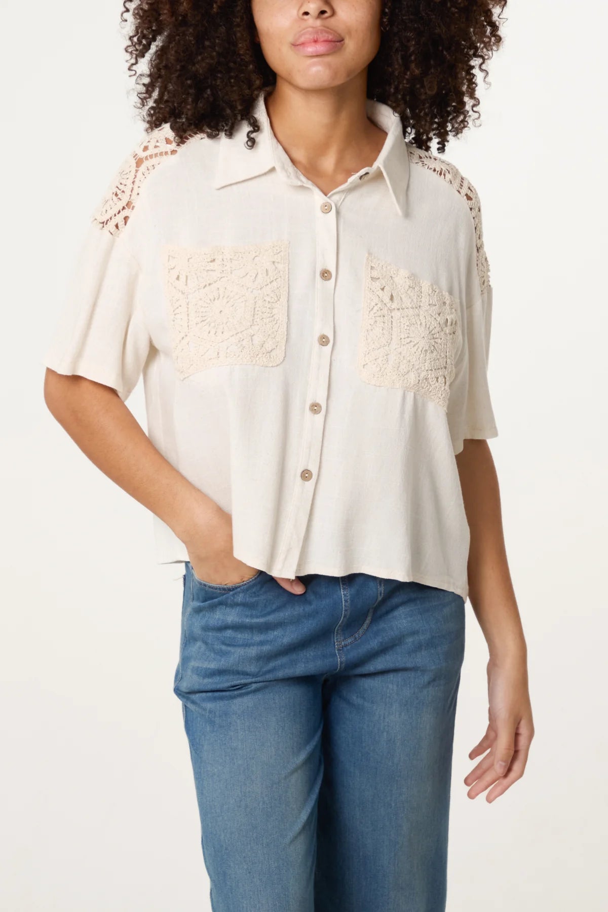 Katya Crochet Detail Loose Fit Shirt (Copy)