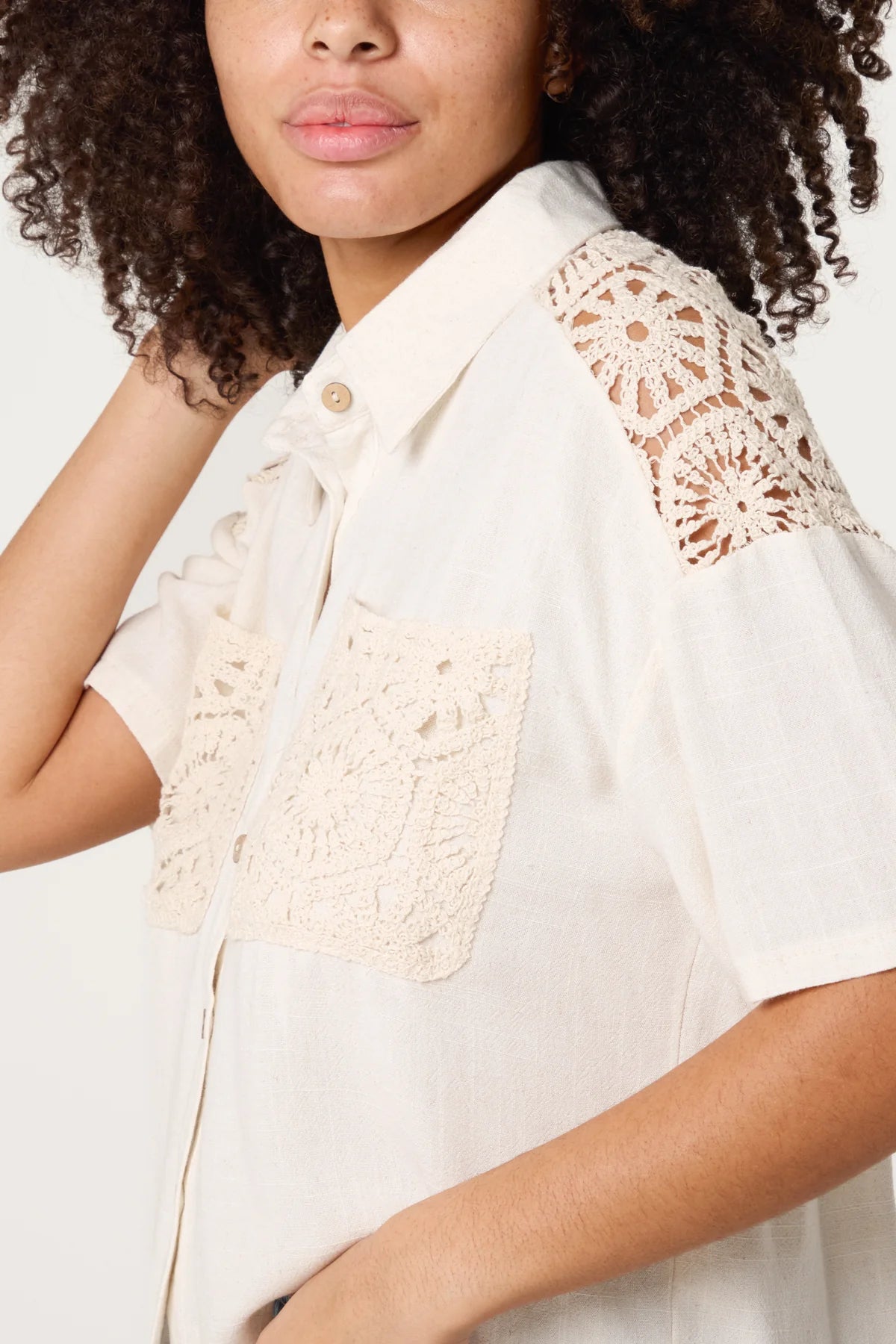 Katya Crochet Detail Loose Fit Shirt (Copy)