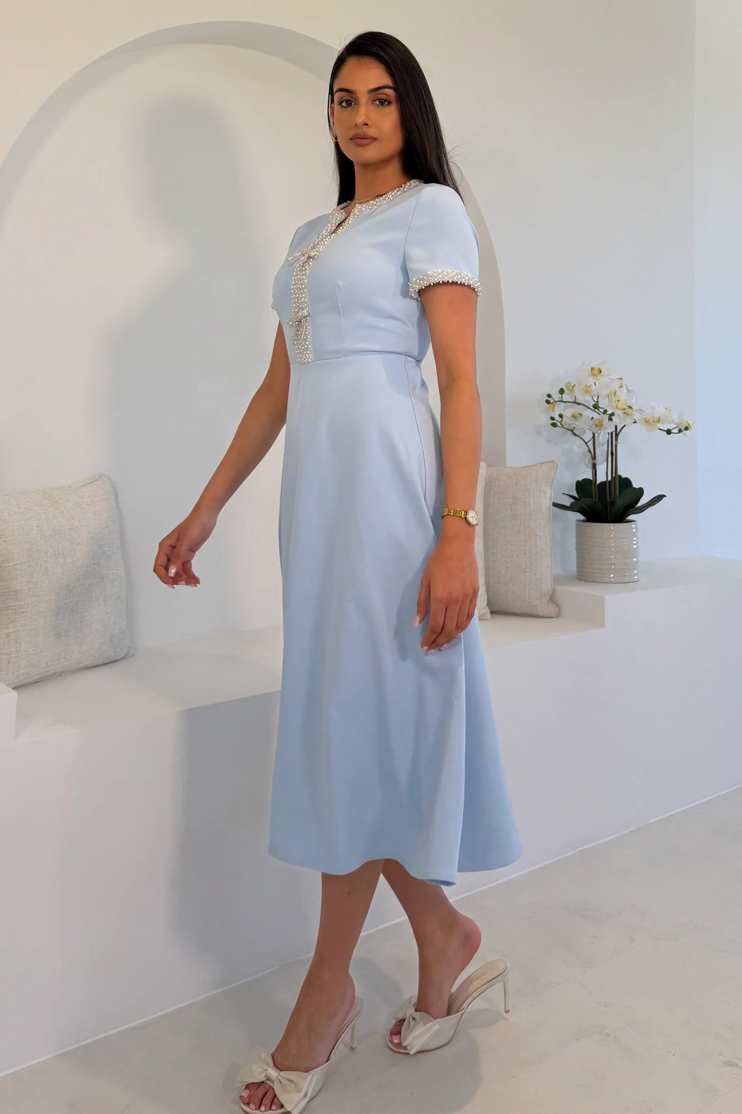 Ashley Beaded Bow Midi Dress