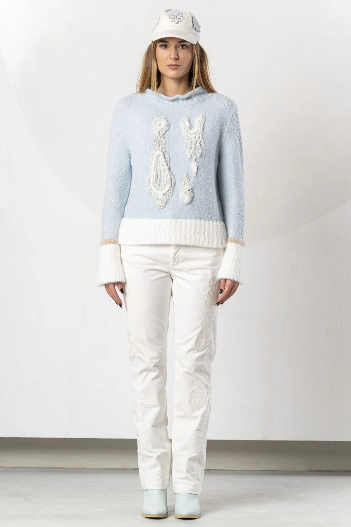 Elisa Cavaletti Designer Powder Blue Faux Fur Sweater